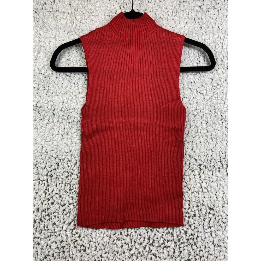 NY & Co red sleeveless mock neck tight knit sweater women's size M